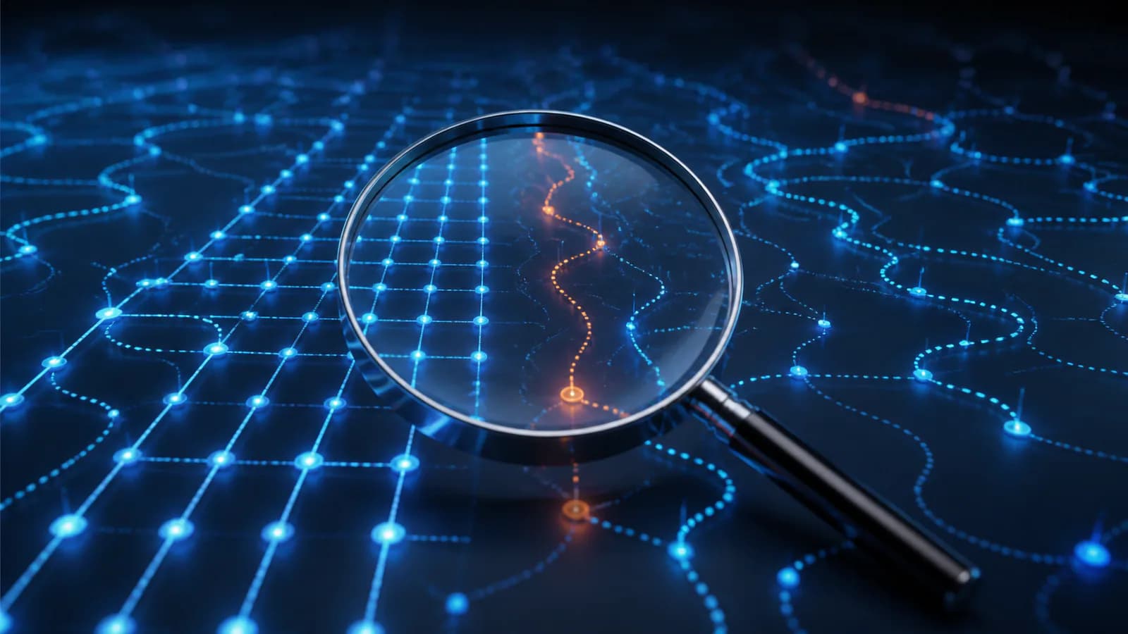 A geometric automated traffic pattern contrasted with irregular measured journeys under an evidence lens.