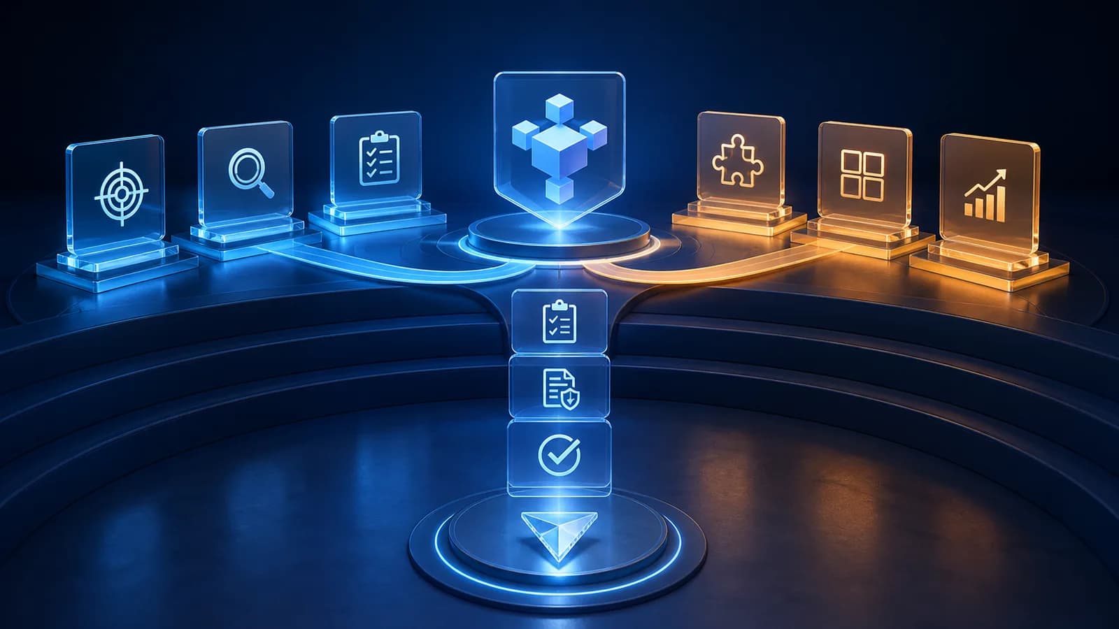 Two clear workflow paths meeting around a structured traffic-quality requirements review.